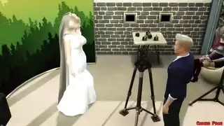 عاهرة في فستان زفاف تمارس الجنس مع المصور بينما الزوج المخدوع يشاهد